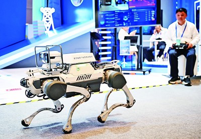 網絡安全博覽會上的企業(yè)展示電網巡線機器狗。新華社記者 鄧華攝