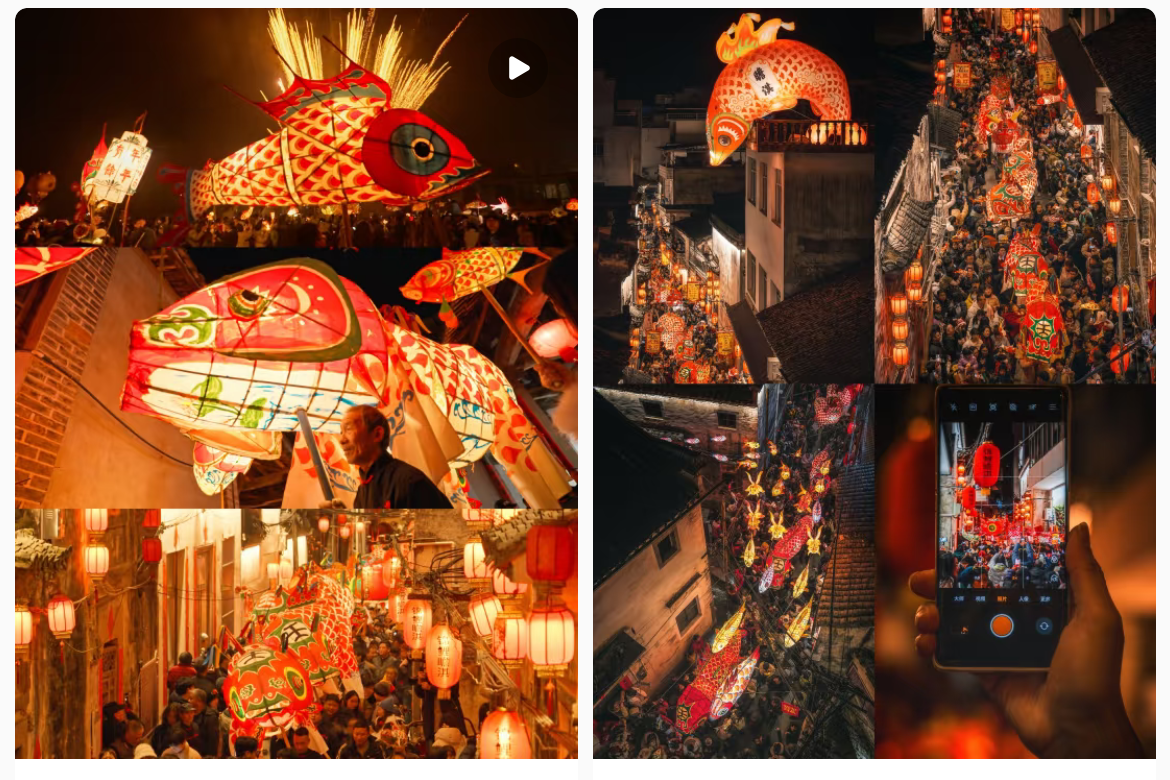 魚燈相關(guān)視頻、圖片獲得數(shù)萬(wàn)點(diǎn)贊。社交媒體截圖